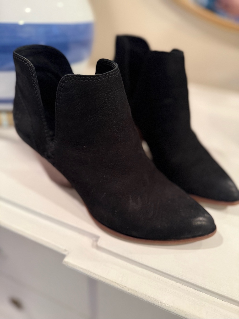 Frye Black Suede Pointed Toe Ankle Booties